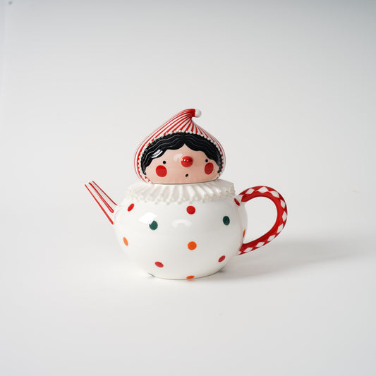 Handmade polka dot ceramic tea set detail