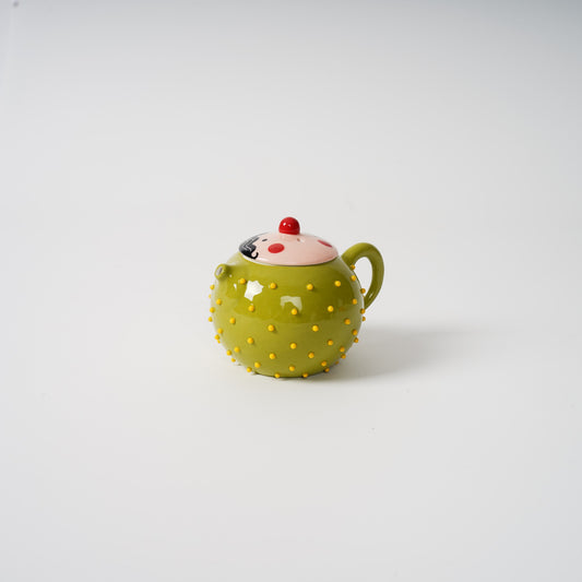 Spiky Face Ceramic Teapot in grass green