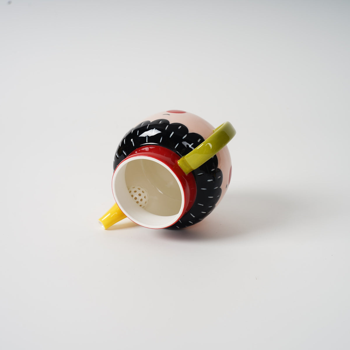 Two-Faced Ceramic Teapot open lid view