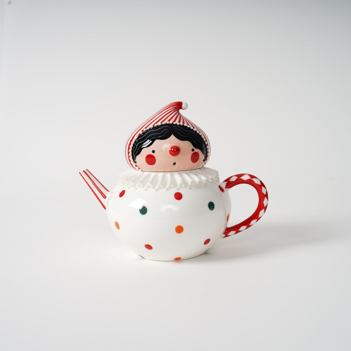 Handmade polka dot ceramic tea set detail