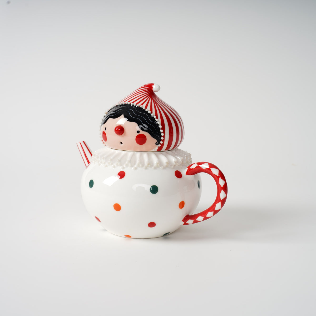 Handmade polka dot ceramic tea set detail