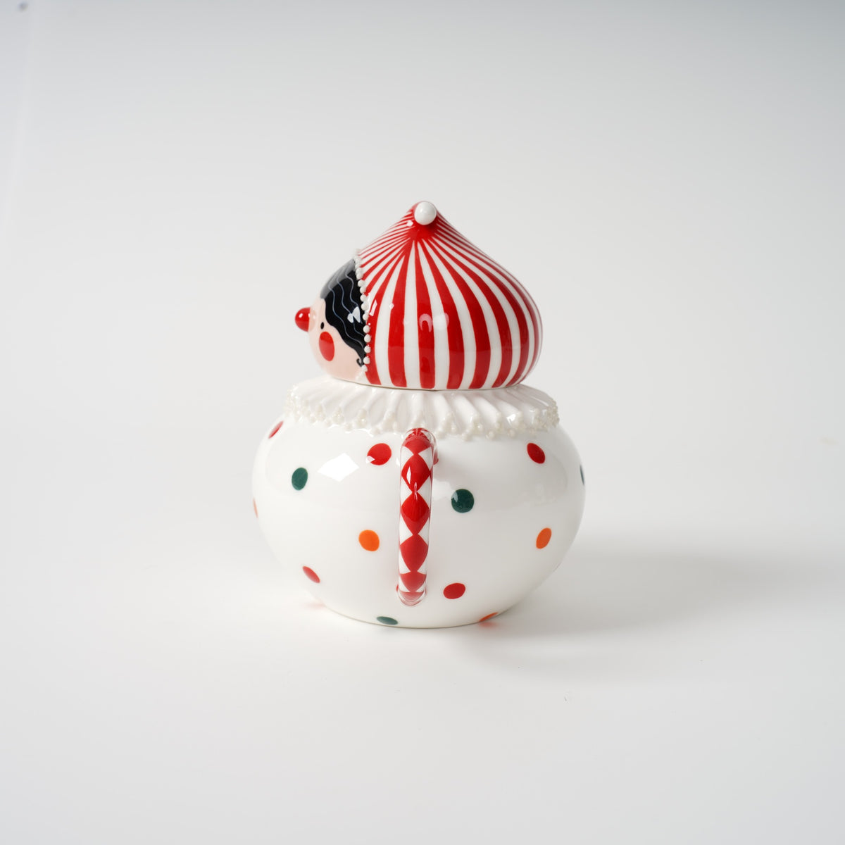 Handmade polka dot ceramic tea set detail