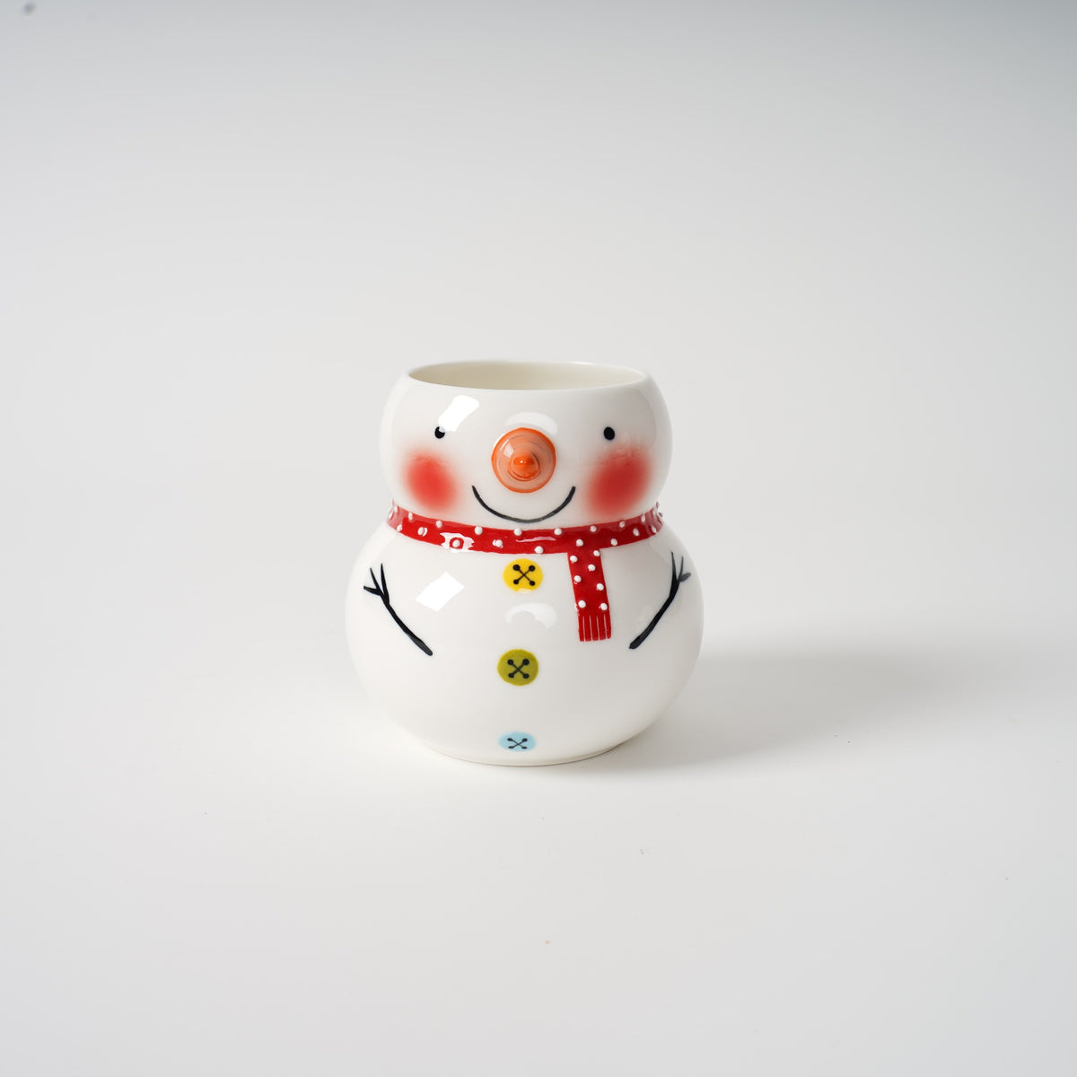 Hand-painted snowman ceramic tea set detail