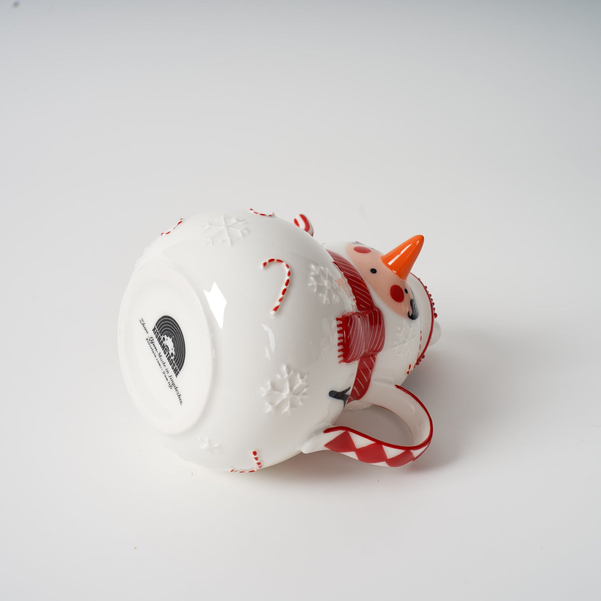 Hand-painted snowman ceramic tea set detail