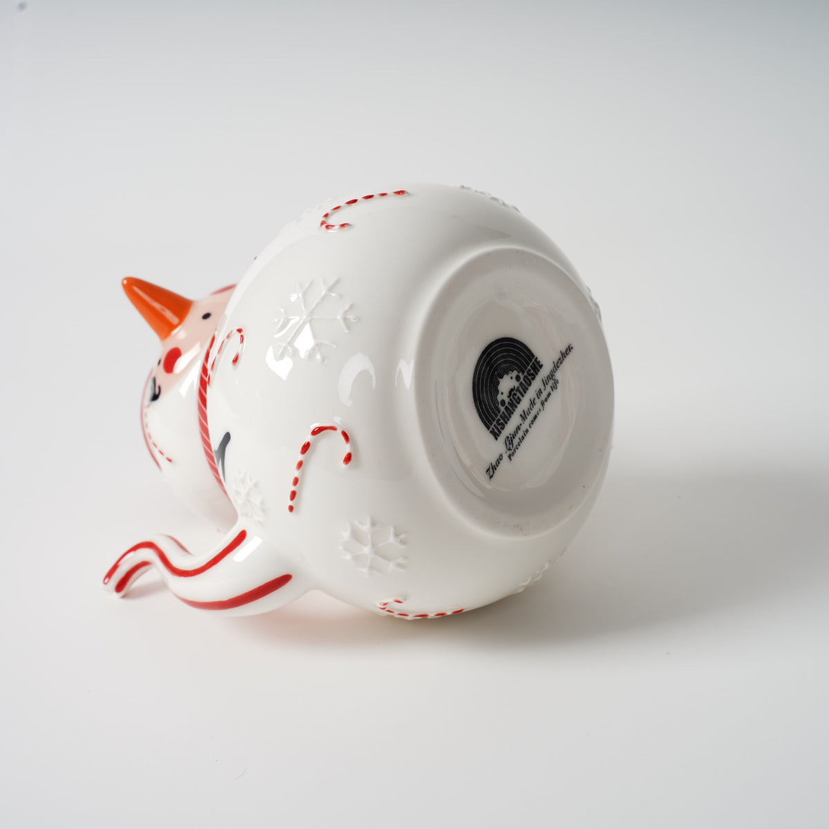 Hand-painted snowman ceramic tea set detail
