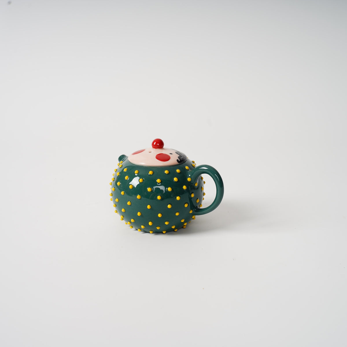 Spiky Face Ceramic Teapot in dark green