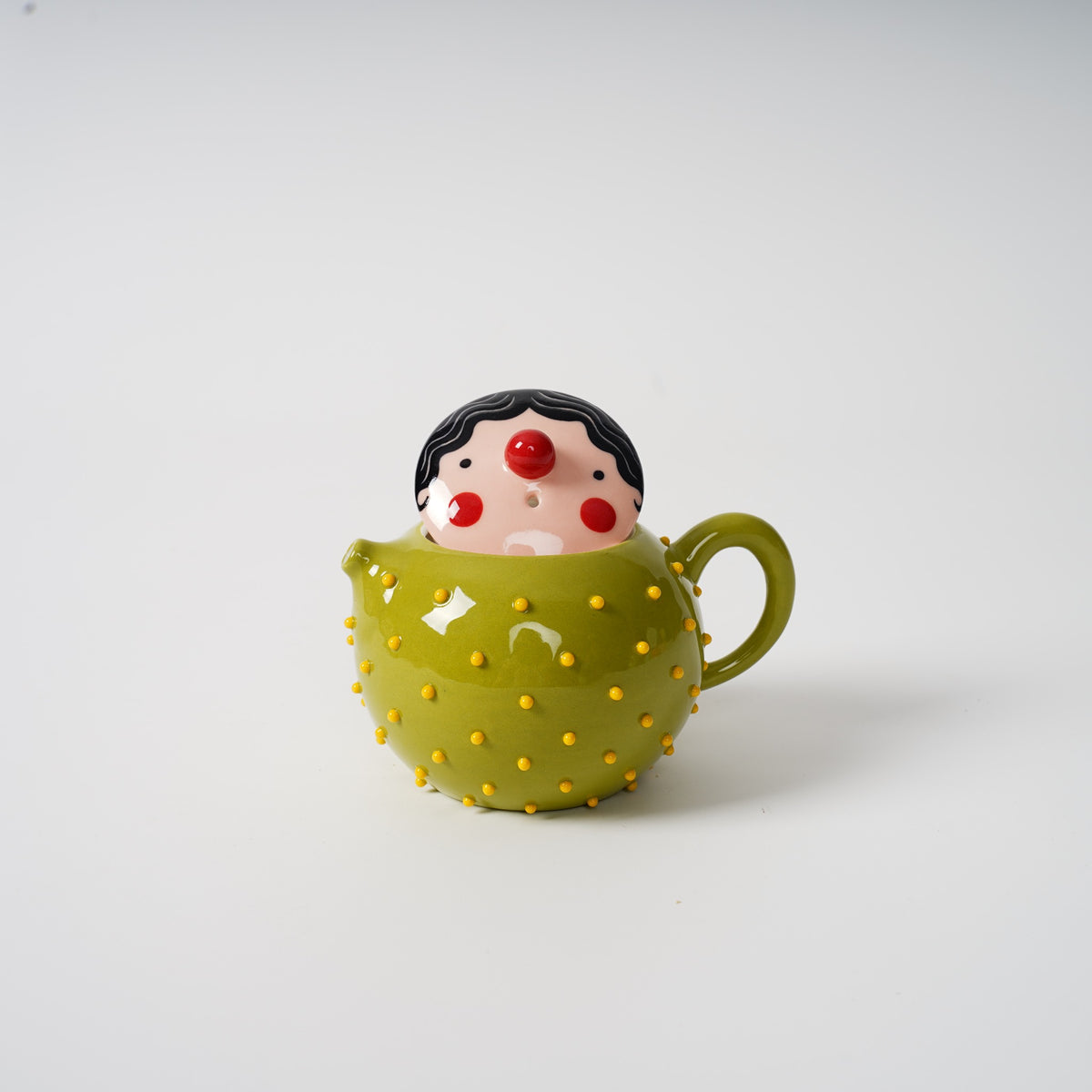 Spiky Face Ceramic Teapot with face lid raised